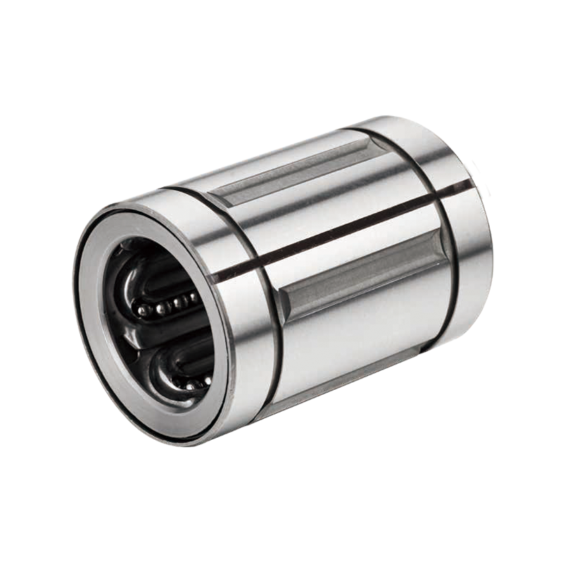 SDM AJ UU adjustable steel cage linear bearing with slotted outer shell, designed for clearance control and high precision motion on round shafts.